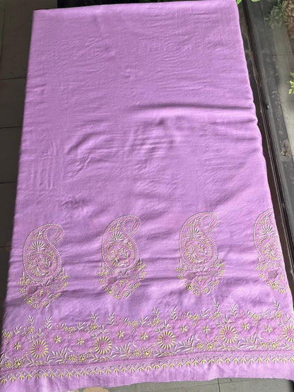 Mauve Pink Shade Saman Pashmina Fine Chikankari Shawl