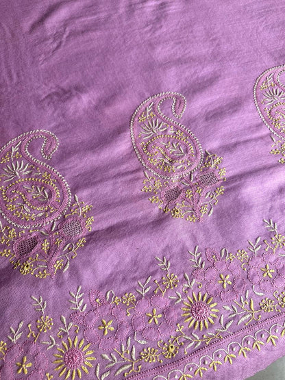 Mauve Pink Shade Saman Pashmina Fine Chikankari Shawl