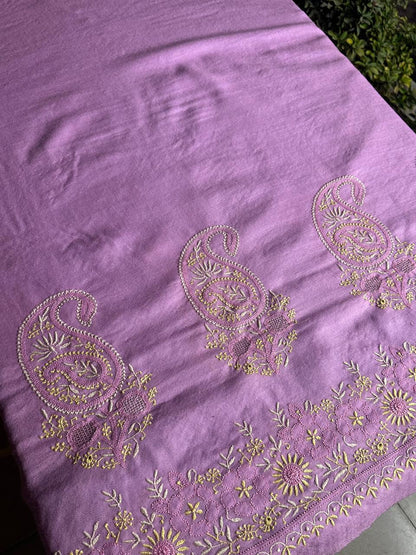 Mauve Pink Shade Saman Pashmina Fine Chikankari Shawl