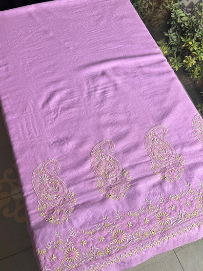 Mauve Pink Shade Saman Pashmina Fine Chikankari Shawl