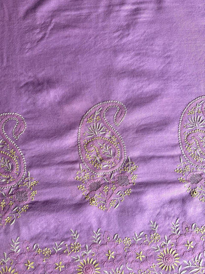 Mauve Pink Shade Saman Pashmina Fine Chikankari Shawl