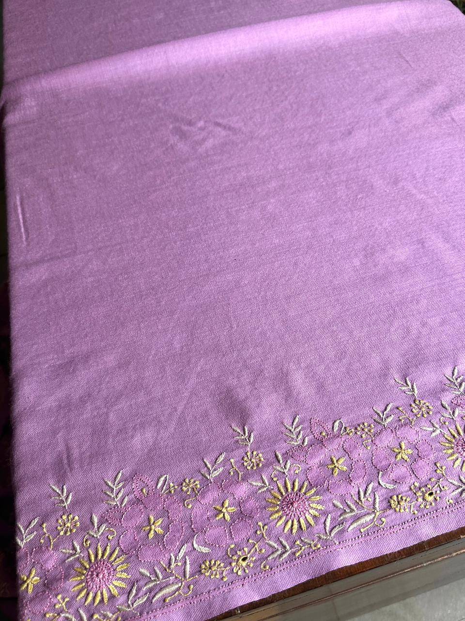 Mauve Pink Shade Saman Pashmina Fine Chikankari Shawl