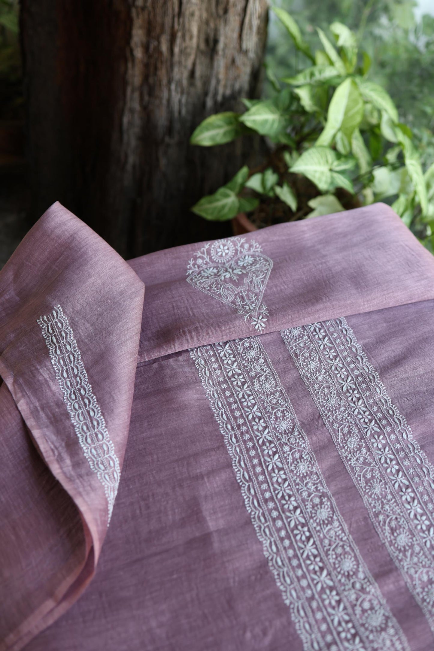 Mauve Shade Linen Chikankari Unstitched Men's Kurtas Fabric