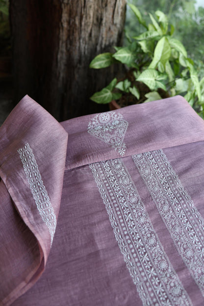 Mauve Shade Linen Chikankari Unstitched Men's Kurtas Fabric