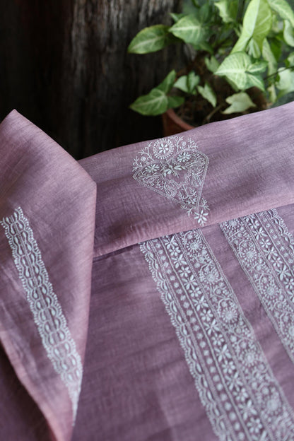 Mauve Shade Linen Chikankari Unstitched Men's Kurtas Fabric