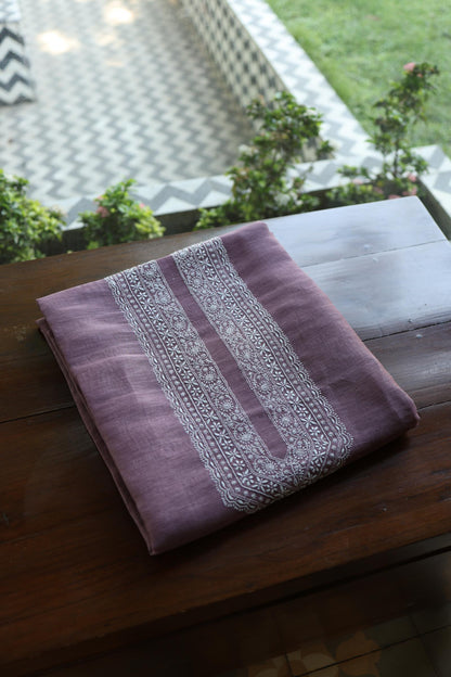 Mauve Shade Linen Chikankari Unstitched Men's Kurtas Fabric