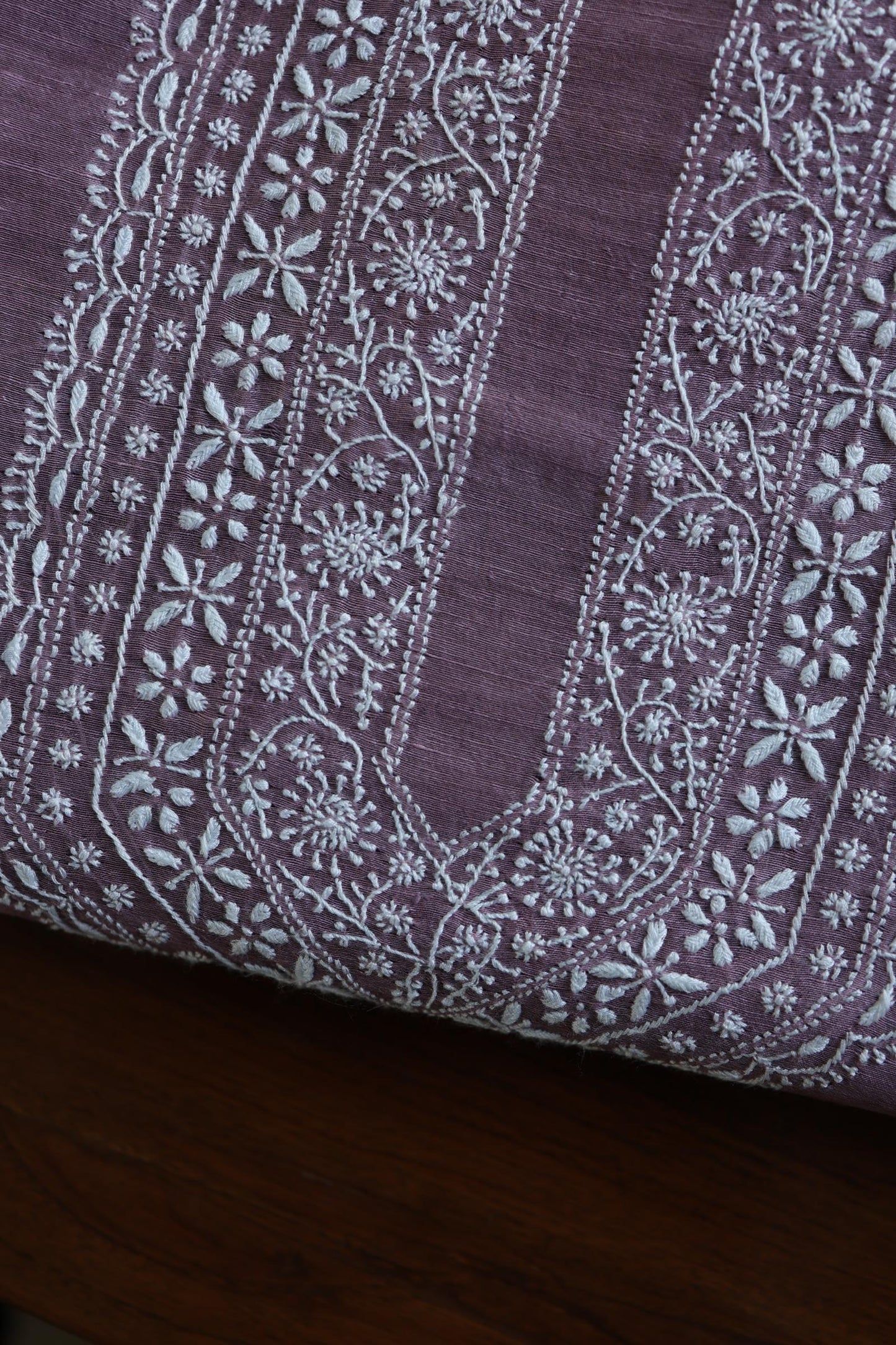 Mauve Shade Linen Chikankari Unstitched Men's Kurtas Fabric
