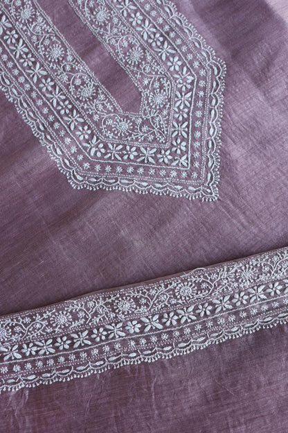 Mauve Shade Linen Chikankari Unstitched Men's Kurtas Fabric