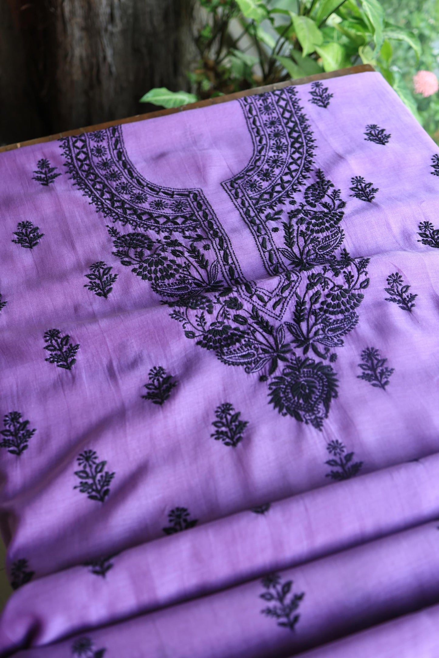 Mauve Shade Mal Cotton Chikankari Unstitched Fabric