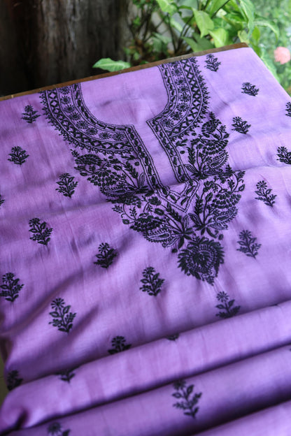 Mauve Shade Mal Cotton Chikankari Unstitched Fabric