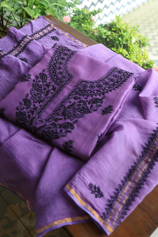 Mauve Shade Mal Cotton Chikankari Unstitched Fabric