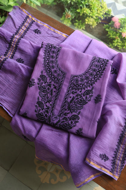Mauve Shade Mal Cotton Chikankari Unstitched Fabric