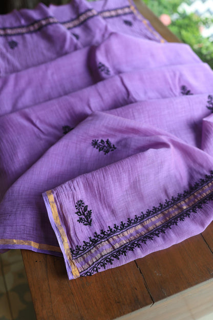 Mauve Shade Mal Cotton Chikankari Unstitched Fabric