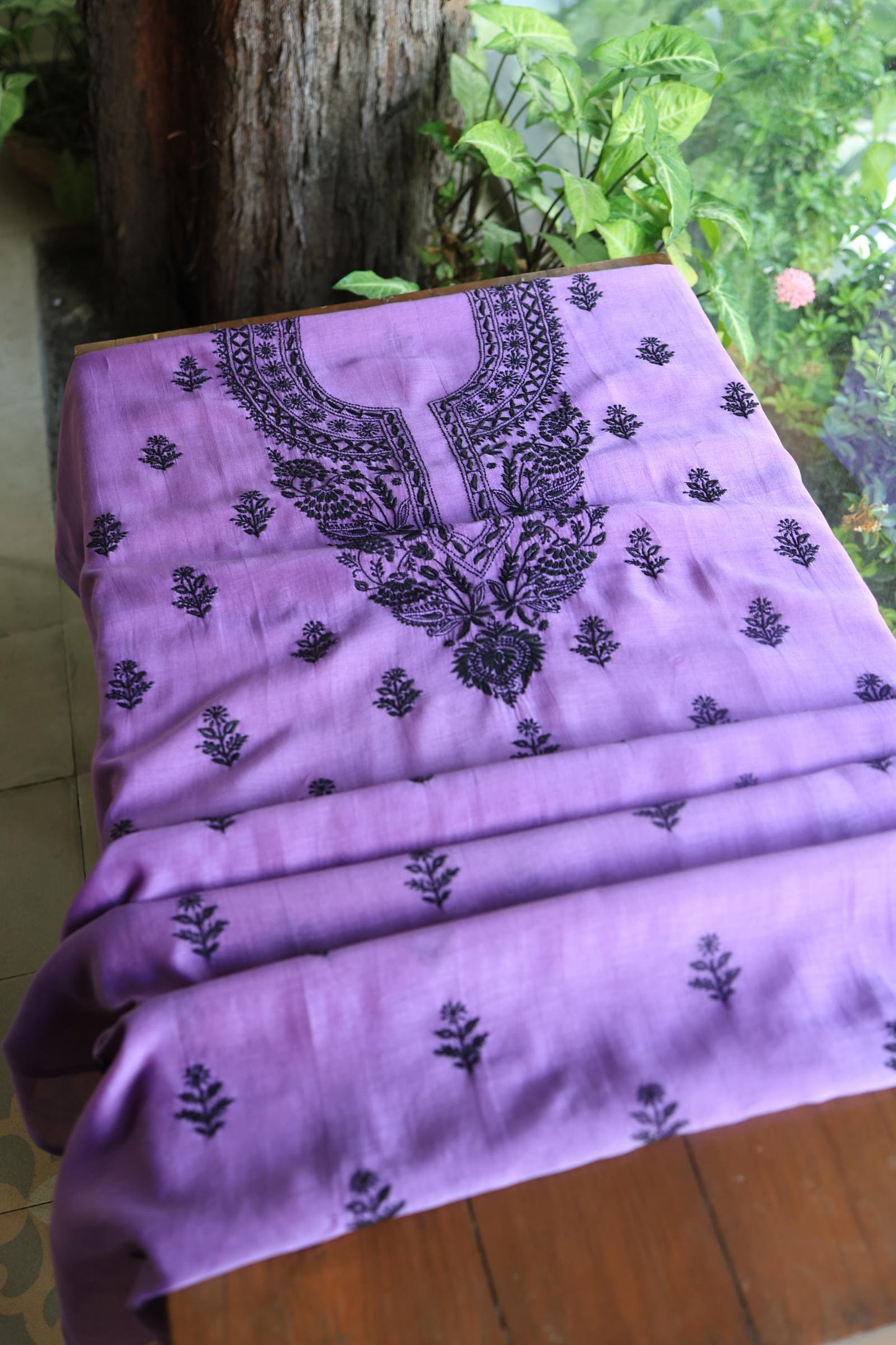 Mauve Shade Mal Cotton Chikankari Unstitched Fabric
