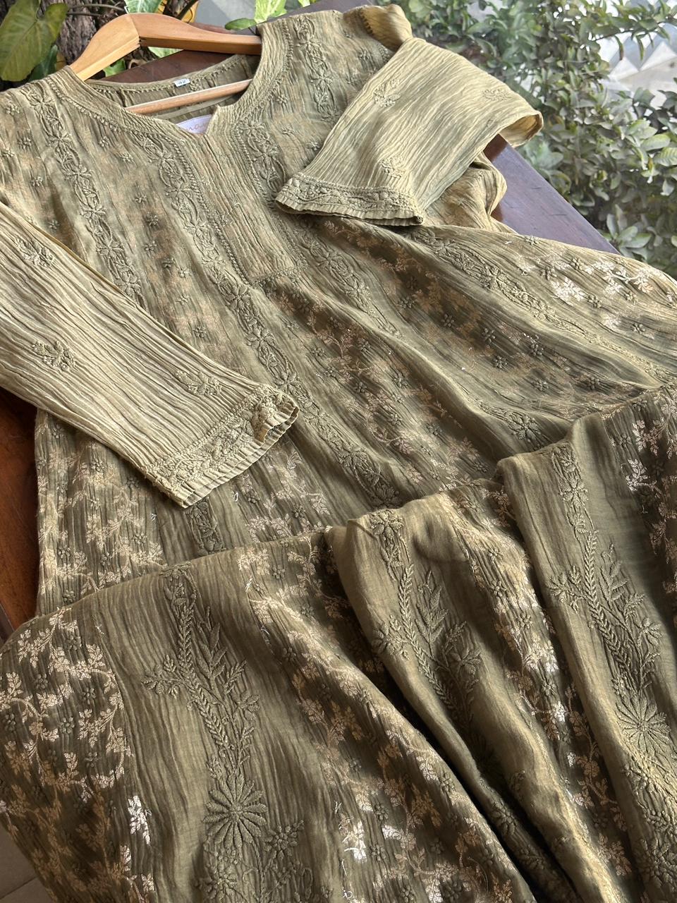 Mehndi Green Chanderi Kurta – Ready to Wear