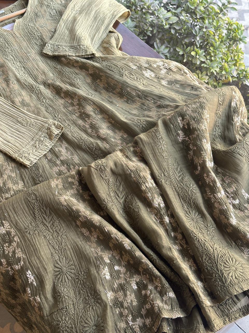 Mehndi Green Chanderi Kurta – Ready to Wear