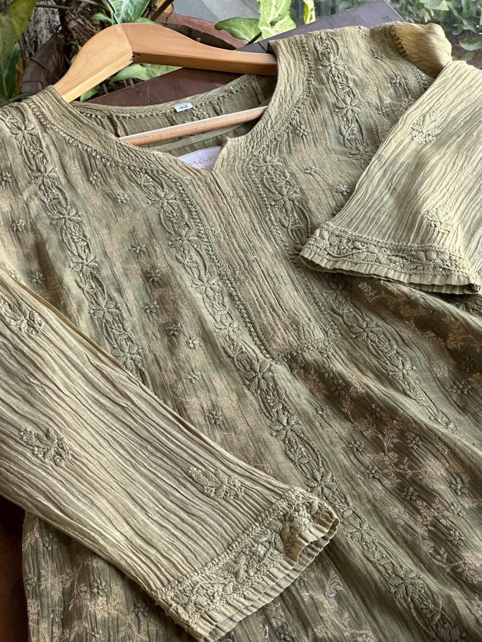 Mehndi Green Chanderi Kurta – Ready to Wear