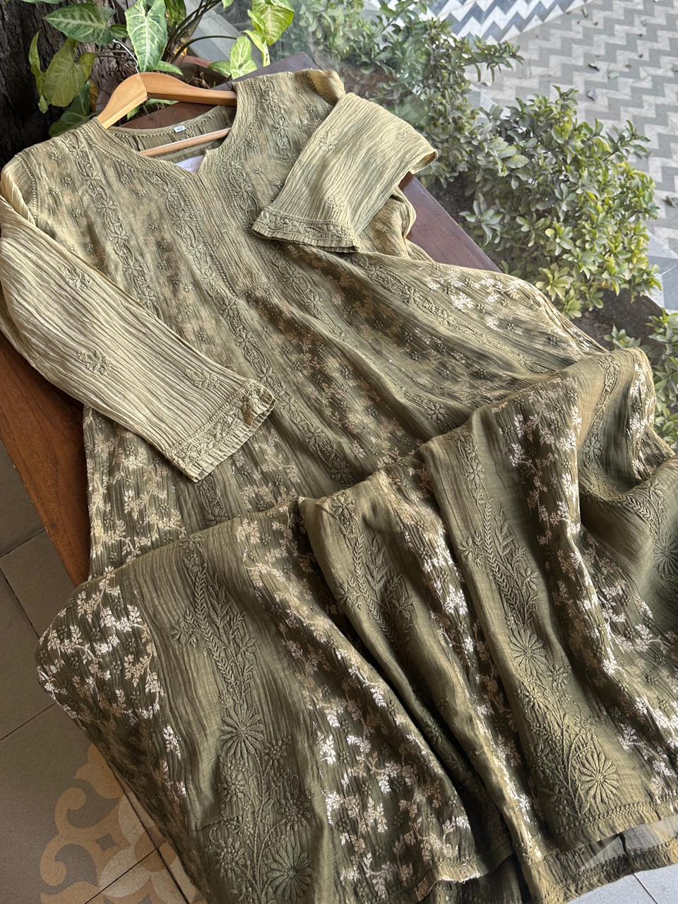 Mehndi Green Chanderi Kurta – Ready to Wear