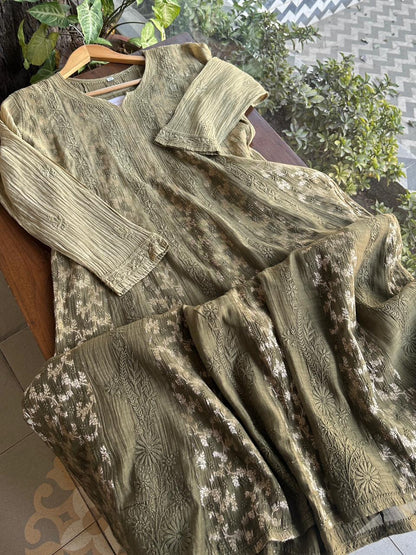 Mehndi Green Chanderi Kurta – Ready to Wear