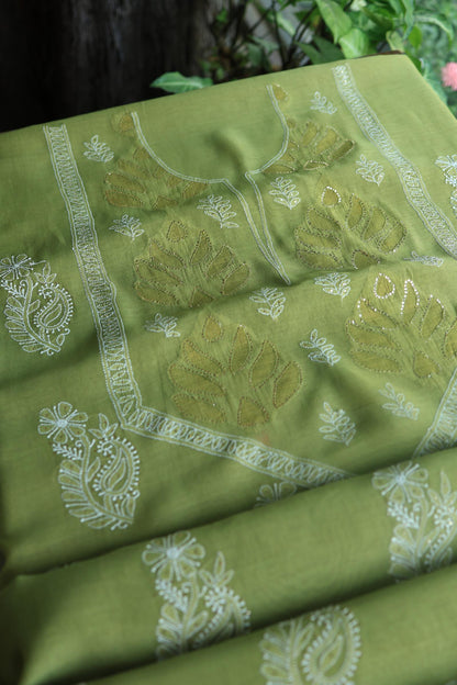 Mehndi Green Daraz Chanderi Chikankari Kurta Fabric