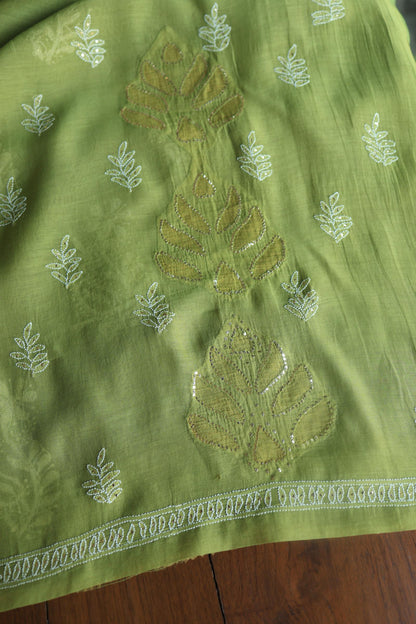 Mehndi Green Daraz Chanderi Chikankari Kurta Fabric