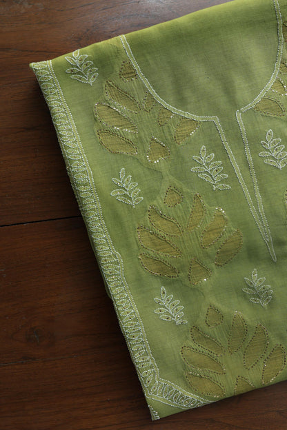 Mehndi Green Daraz Chanderi Chikankari Kurta Fabric