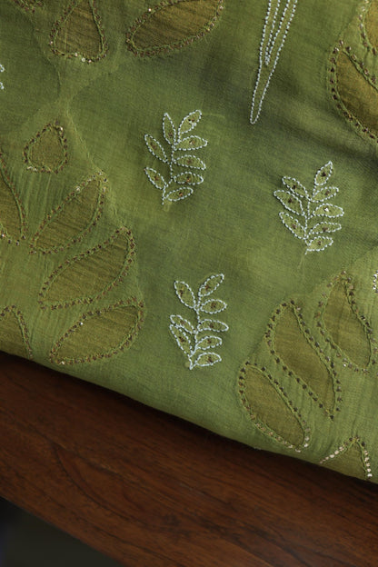 Mehndi Green Daraz Chanderi Chikankari Kurta Fabric