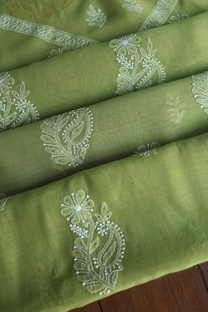 Mehndi Green Daraz Chanderi Chikankari Kurta Fabric