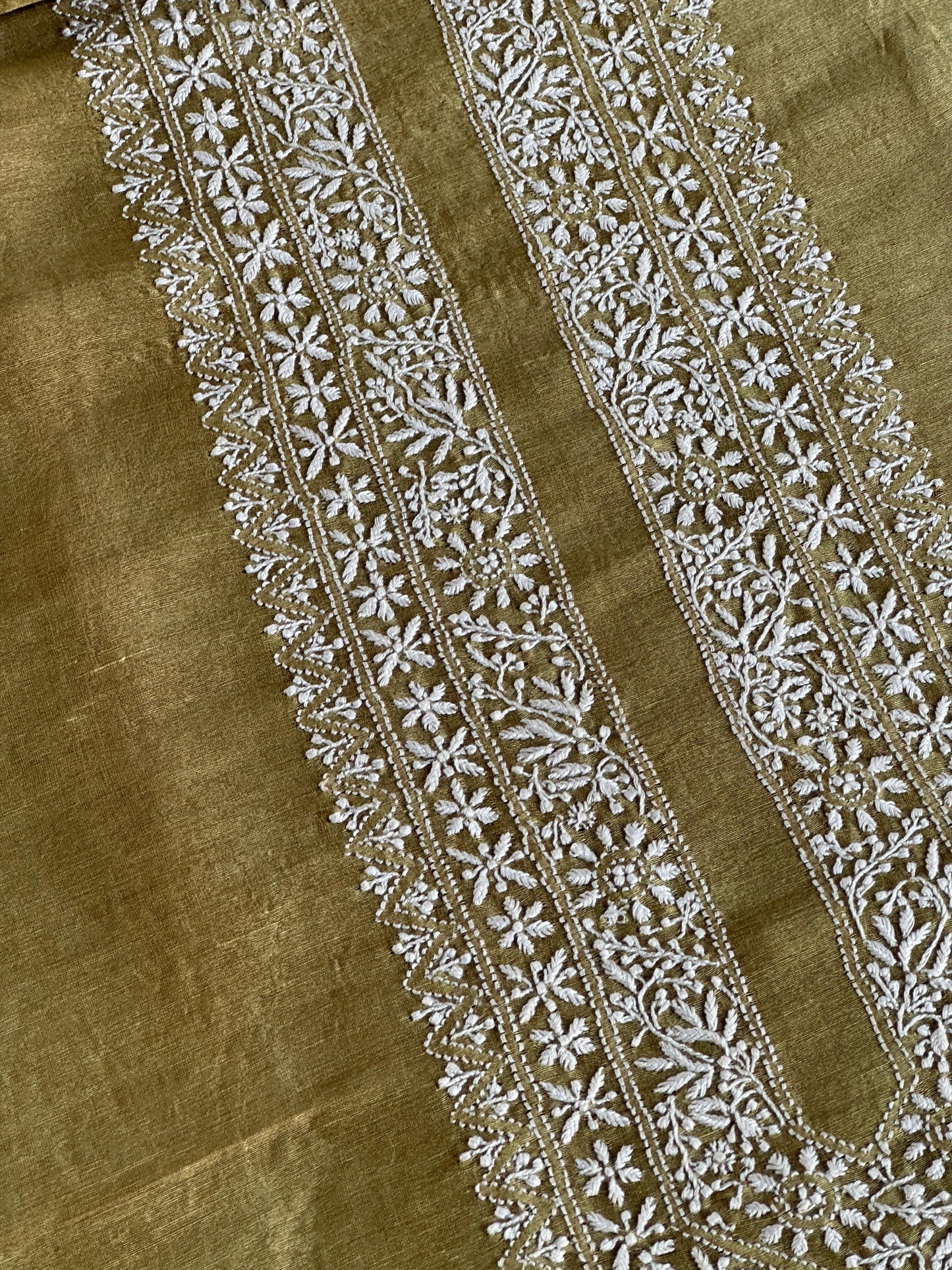 Mehndi Green Linen Chikankari Unstitched Men's Kurtas Fabric