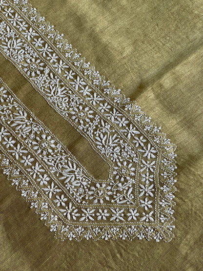 Mehndi Green Linen Chikankari Unstitched Men's Kurtas Fabric