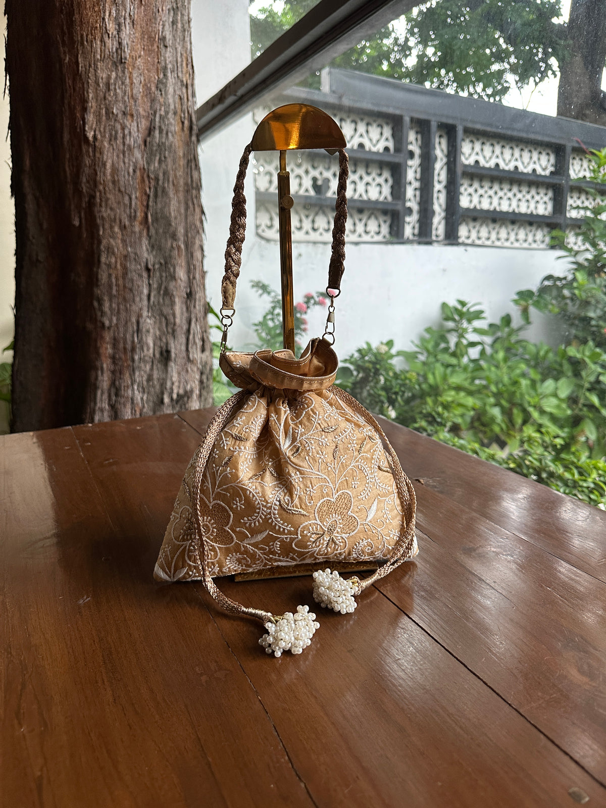Melon Yellow Tussar Silk Chikankari Ari & Kasab Work Potli Bag