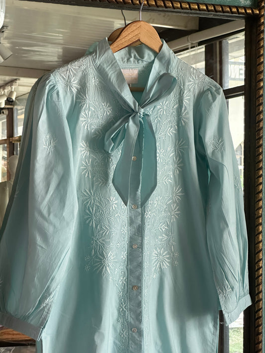 Mint Blue Shade Chikankari Short Top