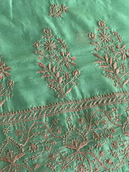 Mint Green Chanderi Saree with Chikankari Embroidery & Banarasi Zari Border