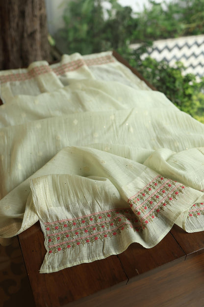 Mint Green Mal Chanderi Chikankari With Mukaish Ring Line Unstitched Fabric