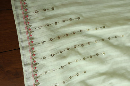 Mint Green Mal Chanderi Chikankari With Mukaish Ring Line Unstitched Fabric