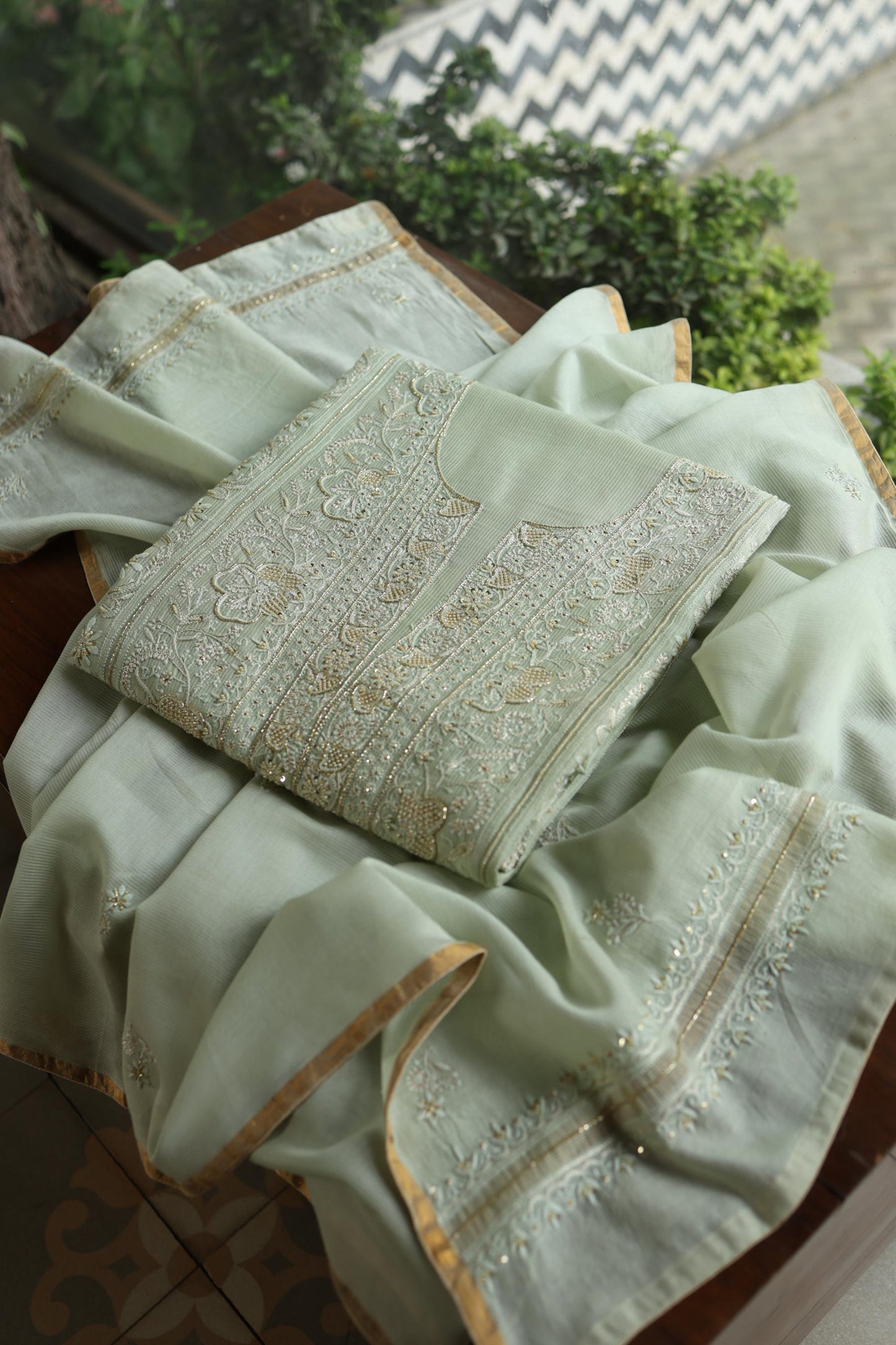 Mint Green Shade Rasm Maheshwari Highlights Fabric