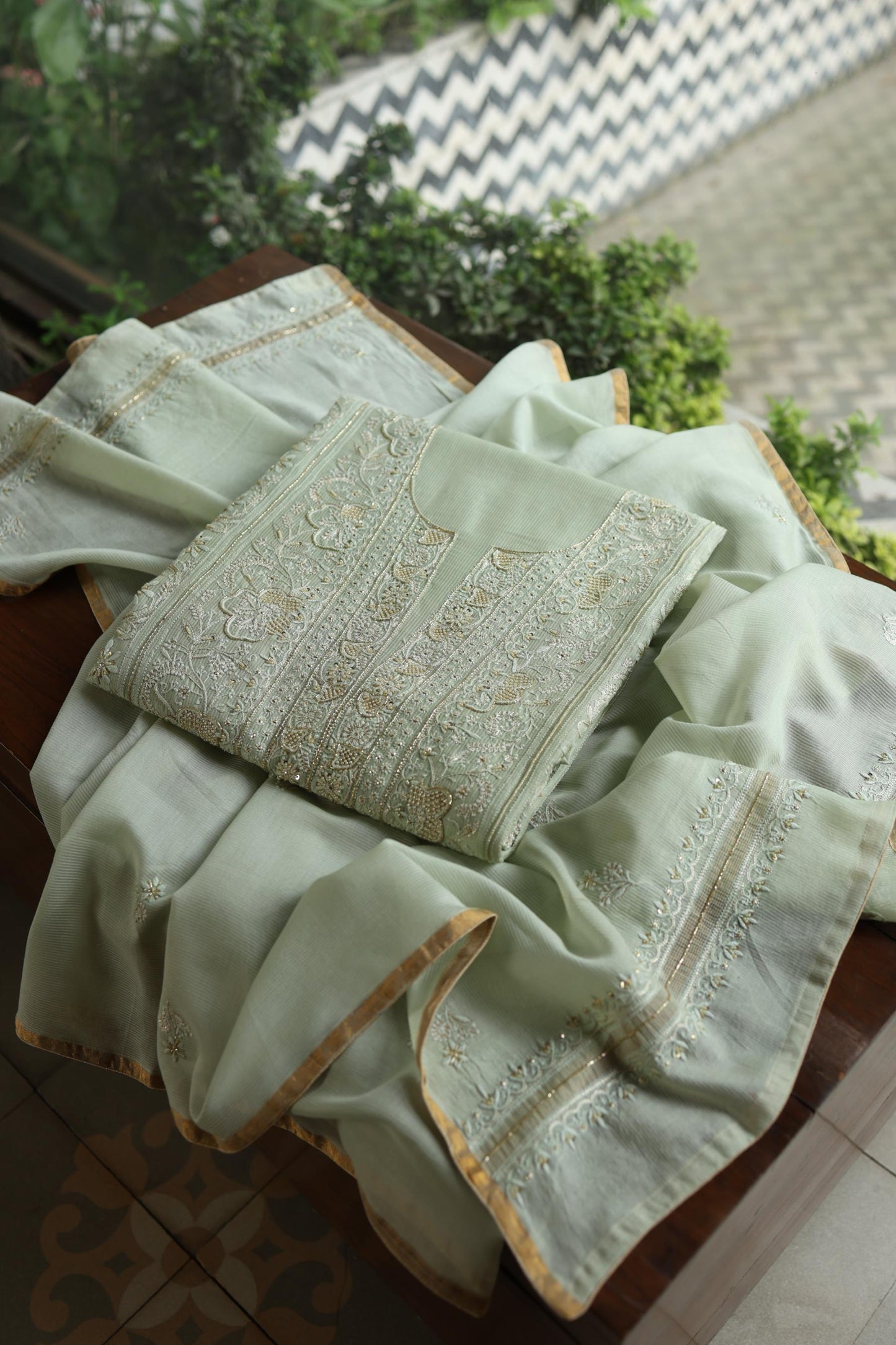 Mint Green Shade Rasm Maheshwari Highlights Fabric