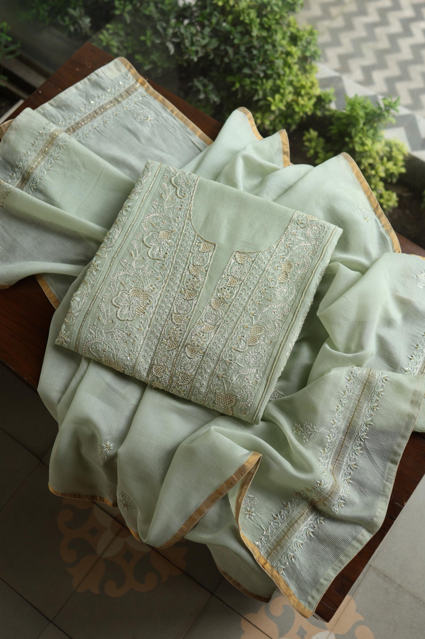 Mint Green Shade Rasm Maheshwari Highlights Fabric