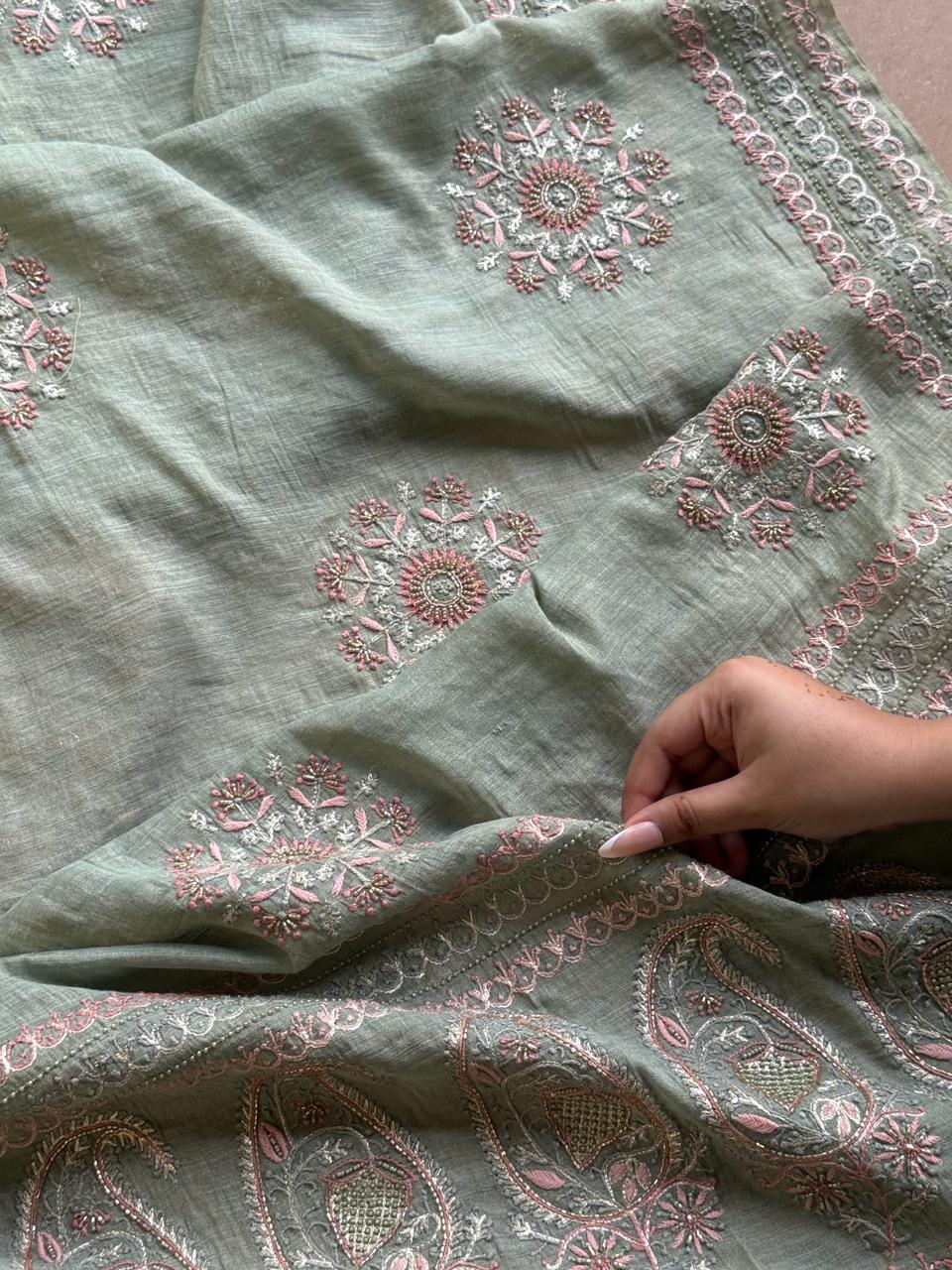 Mint Green Tissue Silk Fine Chikankari Boota Dupatta