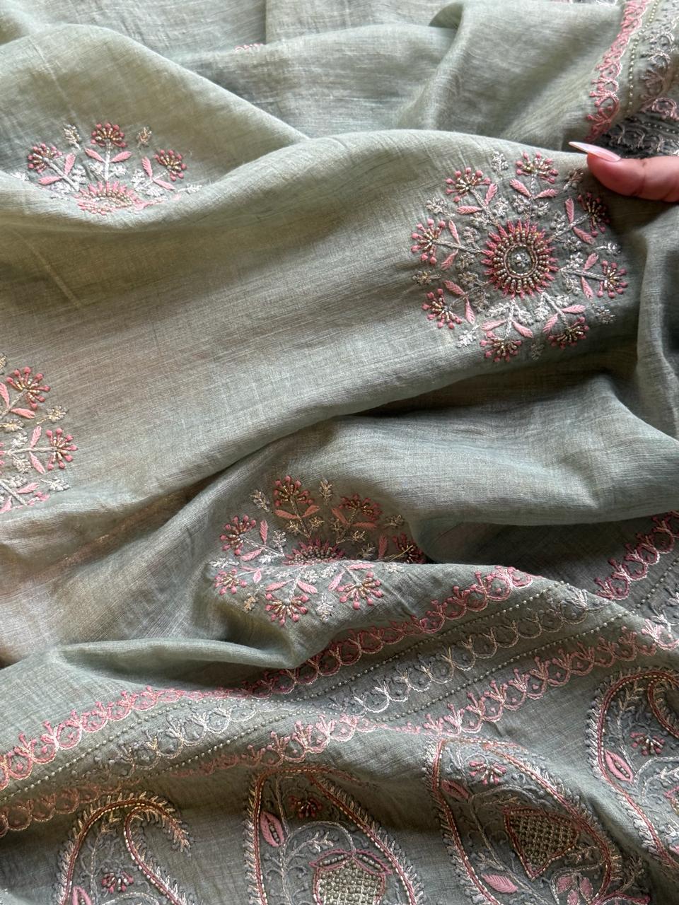 Mint Green Tissue Silk Fine Chikankari Boota Dupatta