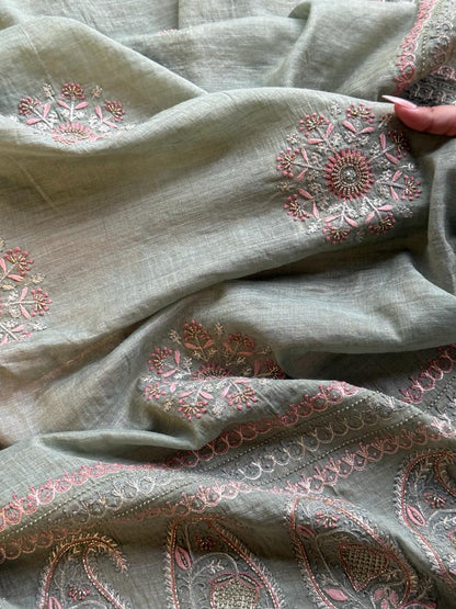 Mint Green Tissue Silk Fine Chikankari Boota Dupatta