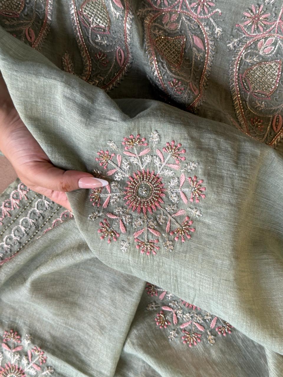 Mint Green Tissue Silk Fine Chikankari Boota Dupatta
