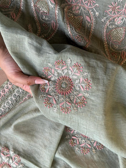 Mint Green Tissue Silk Fine Chikankari Boota Dupatta