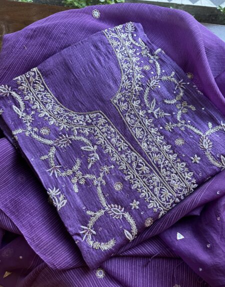 Mirror work Tussar Kota Chikankari Kurta set fabric