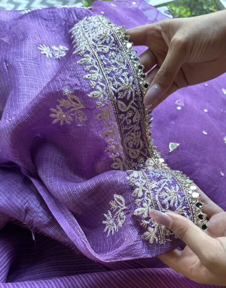 Mirror work Tussar Kota Chikankari Kurta set fabric