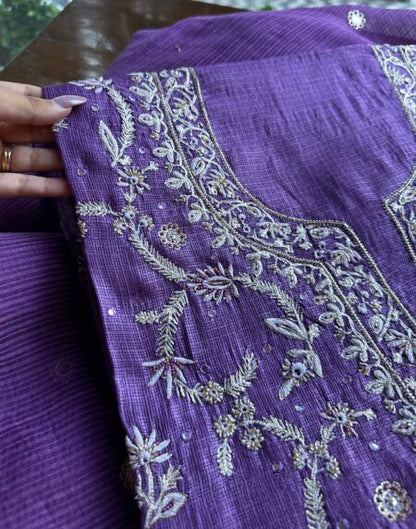 Mirror work Tussar Kota Chikankari Kurta set fabric