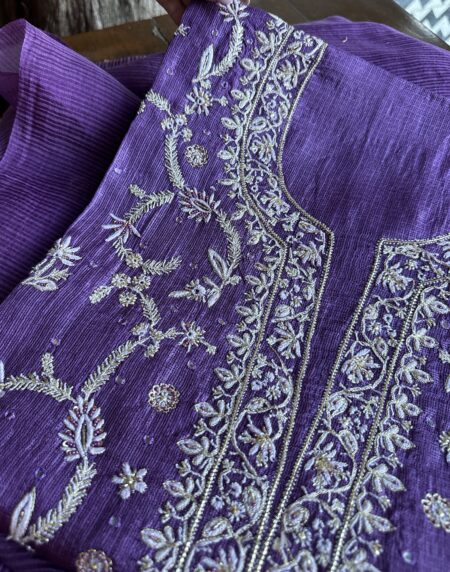 Mirror work Tussar Kota Chikankari Kurta set fabric