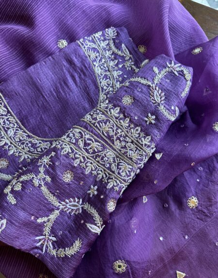 Mirror work Tussar Kota Chikankari Kurta set fabric
