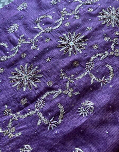 Mirror work Tussar Kota Chikankari Kurta set fabric