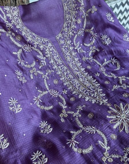 Mirror work Tussar Kota Chikankari Kurta set fabric